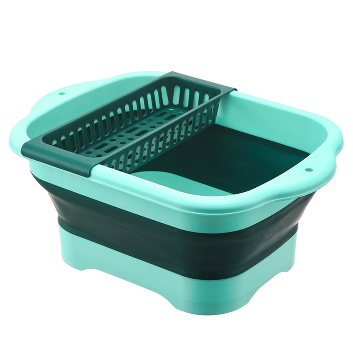 

Portable Kitchen Storage Tray Foldable Dishwashing Basin with Drain Plug Space Saving Outdoor Multipurpose Folding Sink зелёный
