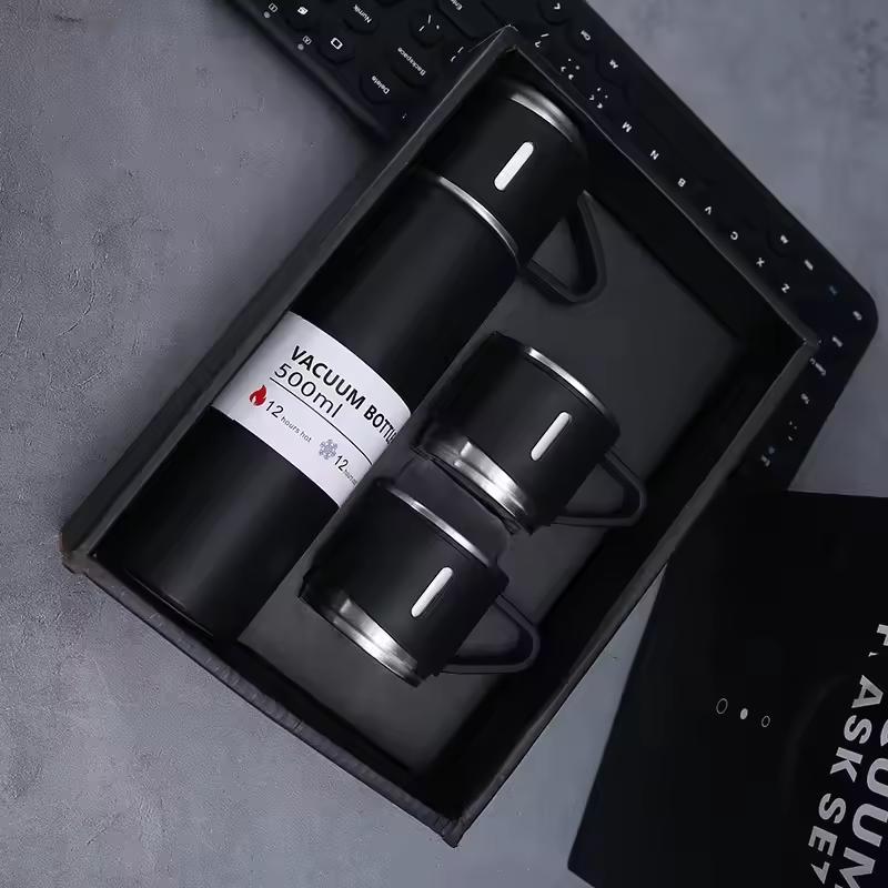 Custom 500ml Double-Wall Thermal Mug Gift Set Tea Cup 304 Stainless Steel Tumbler Water Bottle Portable Vacuum Flask with 2 Cups