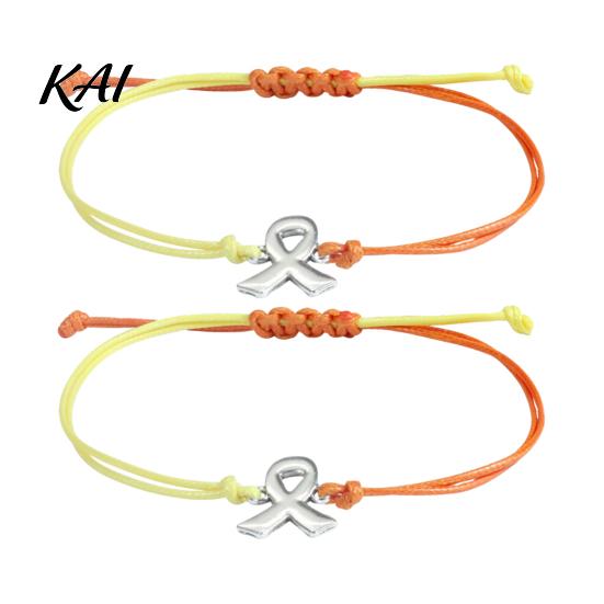 Health Care Theme Gifts 2 Pcs Breast Cancer Awareness Bracelets, Adjustable Braided String Soft Woven Rope Jewelry Bracelets with Ribbon Charm,