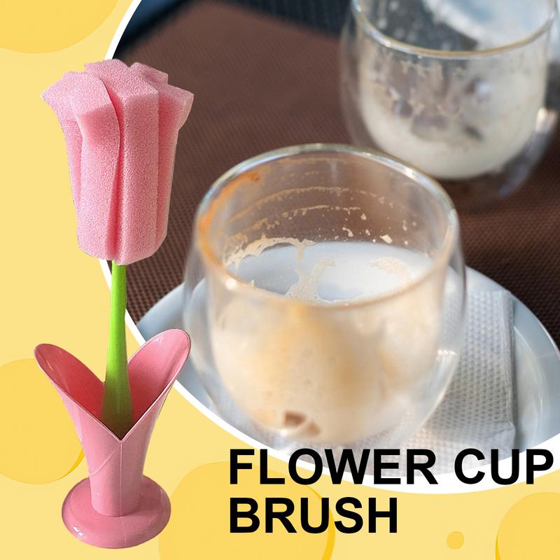 Glass Cleaning Brush Flower Household Cup Brush Long Handle Dish Scrubber Household Cleaning Tool For Wine Glass Travel Cup Pet