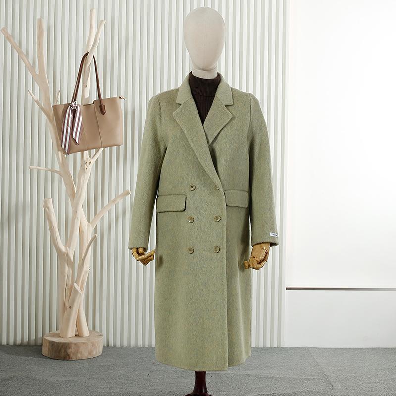 

Новое пальто из двусторонней шерсти с воротником пиджачного типа, женское двубортное тонкое шерстяное пальто-жакет длиной до колена M зелёный