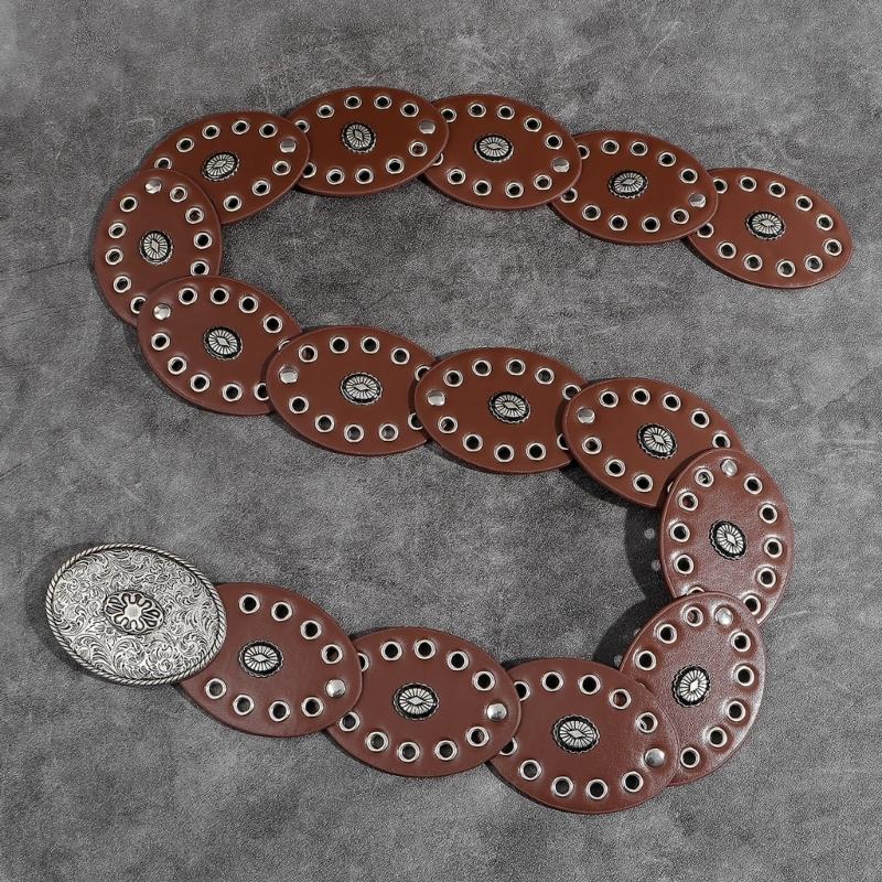 Wide Belt For Women Grommet Waist Chain Belt Discs Chain Belly Chain For Dress Western Oval Belt Waist Chain