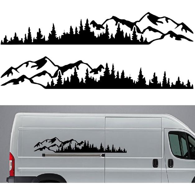 2PCS Vinyl Car Stickers Mountain Tree Forest Decor Decal Car Body Stickers and Decals Vinyl Graphic for Car SUV RV Camper Trailer