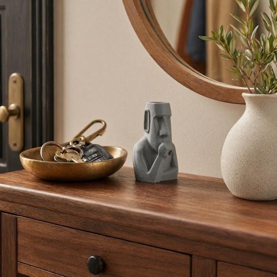 Yousheng Moai Thinker Statue, 3D Printed Creative Thinker Figurine, Fun Moai Statue Ornament for Home Office Desk Shelf Decoration