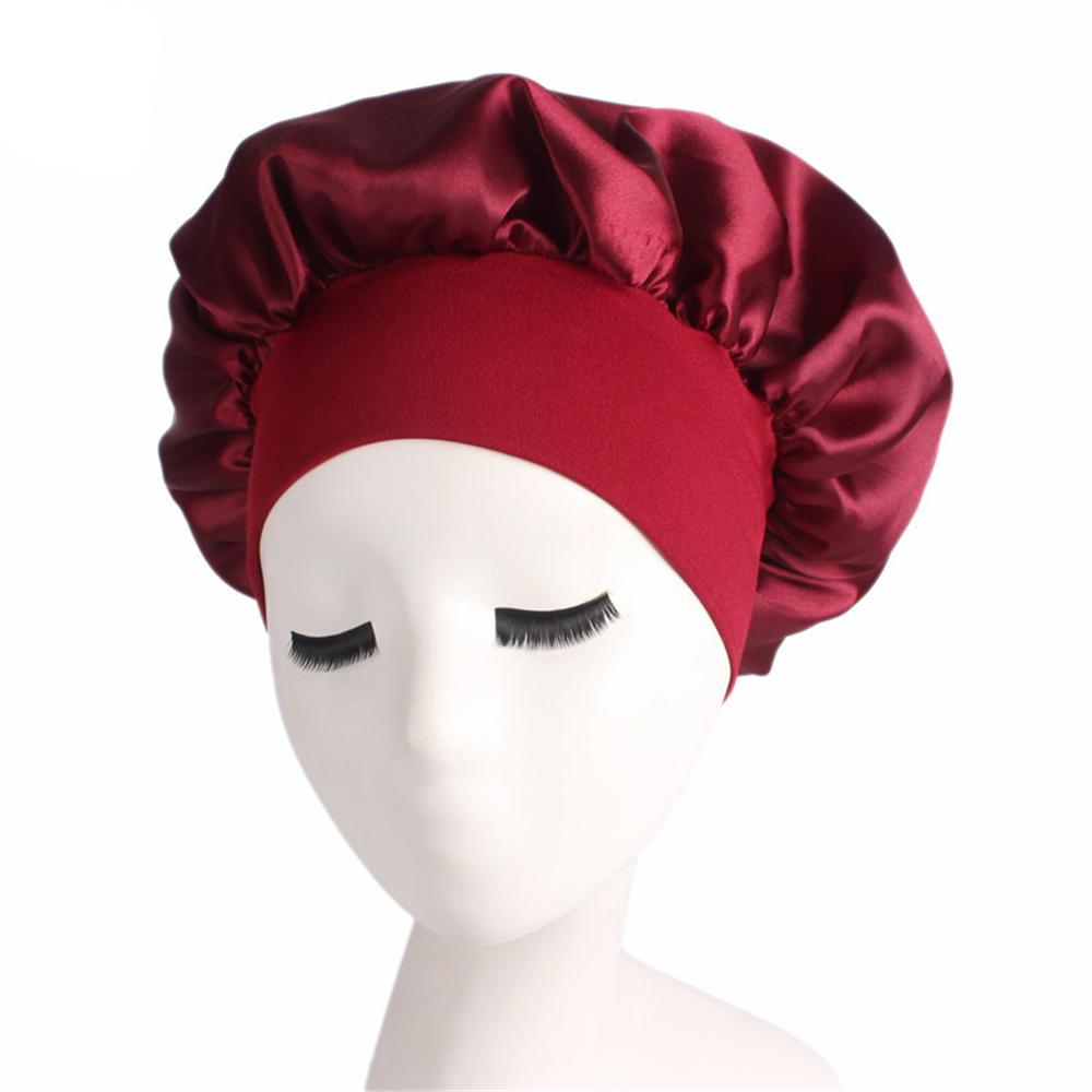 New Women's Satin Solid Wide-brimmed Sleeping Hat Unisex Head Wrap Elastic Band Cap Hair Care Bonnet Night Hat Bonnet De Nuit