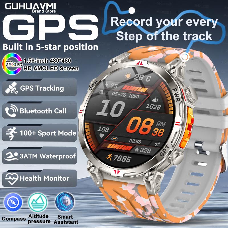 

New GPS Smart Watch AMOLED Screen 3ATM Waterproof Fitness tracking Heart Rate BT Call Professional Sports Smartwatch 650Mah 3ATM GPS GPT