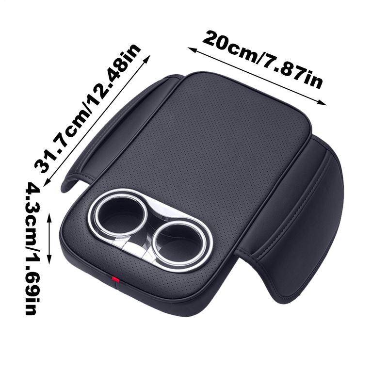 Polštář loketní opěrky středové konzoly automobilu se 2 držáky nápojů a boční kapsou PU kůže Auto Amrest Zvyšovací podložky Kryt loketní opěrky do auta