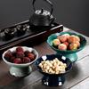 Living Room Household Snacks Tribute Plate Bowl Light Luxury Tea Table Blue and White Ceramic High Foot Tea Tray Fruit Plate