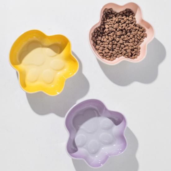 baizihuahu Cat Paw Shape Ceramic Bowl for Cats, Anti-Whisker Fatigue Kitten Food Water Dish, Microwave Dishwasher Safe Wide Shallow Pet Plate