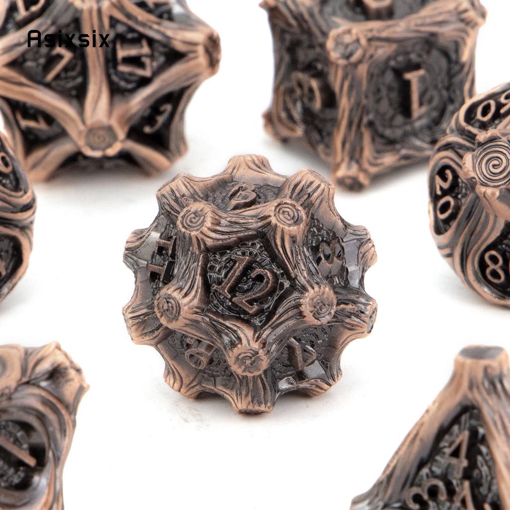 7 Pcs Copper Tree Stump Root Metal Dice Solid Metal Polyhedral Dice Set Suitable for Role-Playing RPG  Board Game Card Game