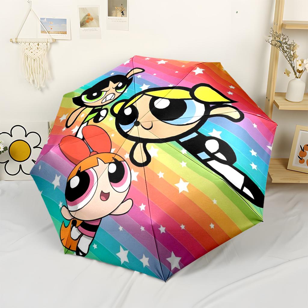Powerpuff Girls Adventure Outdoor Automatic Umbrella Compact 8-Rib Lightweight Foldable Design for Outdoor Daily Use Stylish Accessory