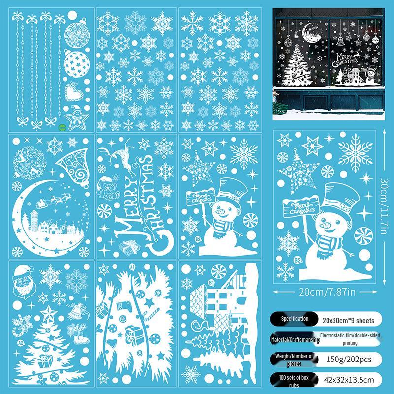 

Рождественские наклейки на окна 2025: Санта, Олень, Шары для Торговых Центров