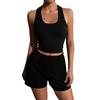 Women's Sleeveless Tank Top and Shorts Set Ribbed Round Neck Casual Two Piece Summer Outfit Suitable for Daily Wear and Light Exercise
