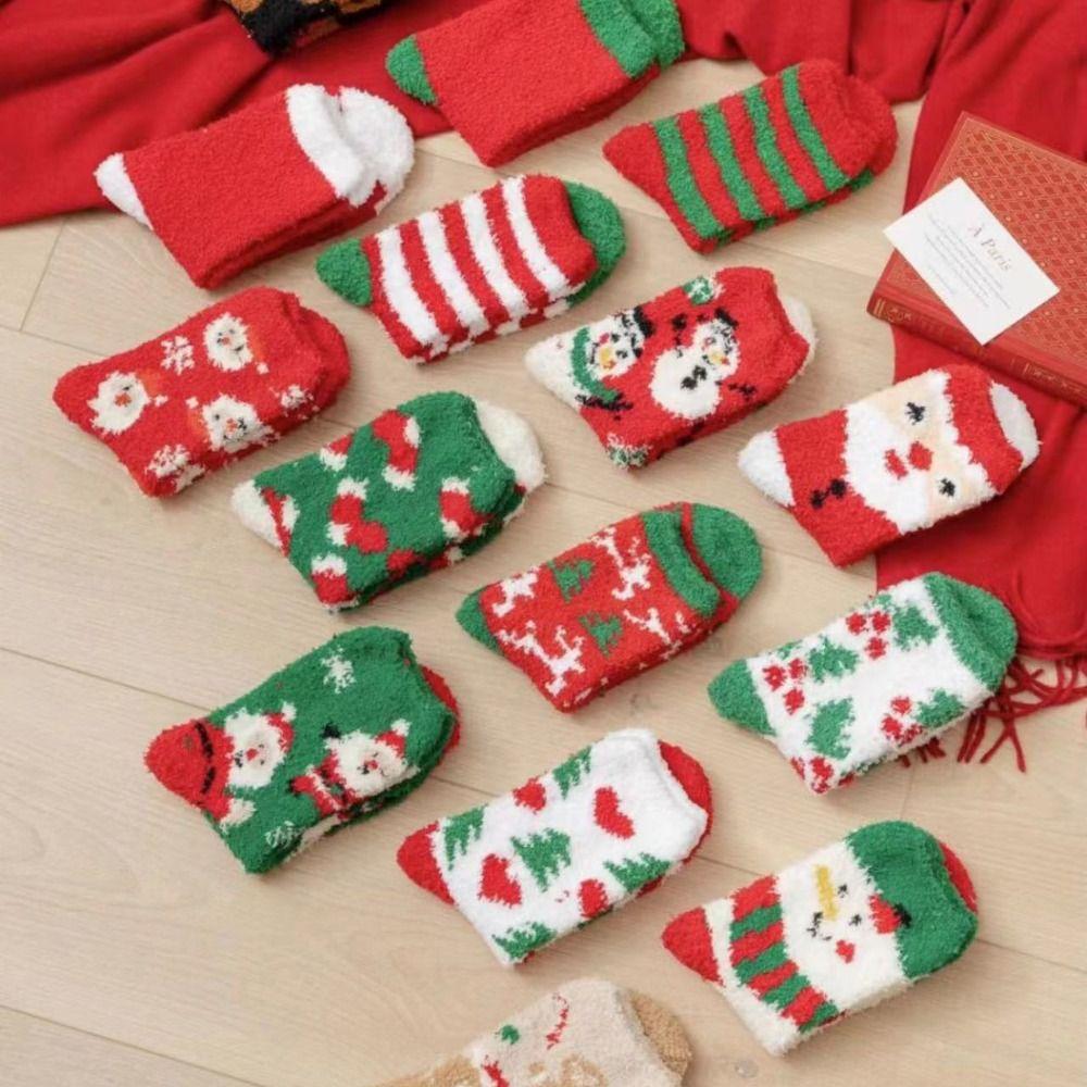 Warm Christmas Velvet Socks Winter Carpet Socks Xmas Gifts Fluffy Floor Socks  Women