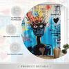 1pc Abstract Artistic Humanoid Figure Shower Curtain, Vibrant Mismatched Eyes Crowned Head Graffiti Style Urban Surreal Design,