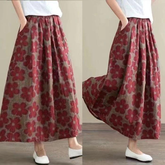 Gonna Midi Floreale Retro da Donna a Vita Alta - Design Versatile e Snellente Taglie Forti