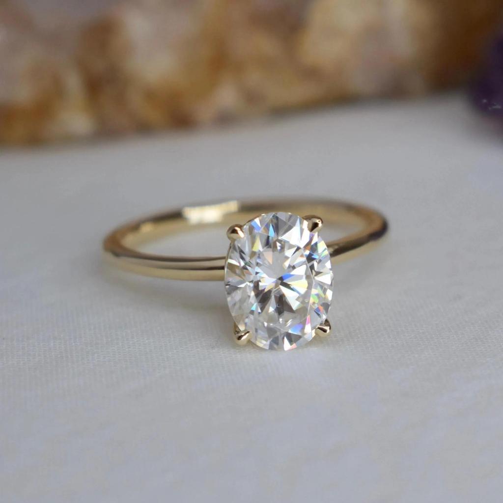 2ct Oval Cubic Zirconia Engagement Ring: Yellow Gold Plated Wedding Proposal Ring: Art Deco Solitaire Bridal jewelry gift for her