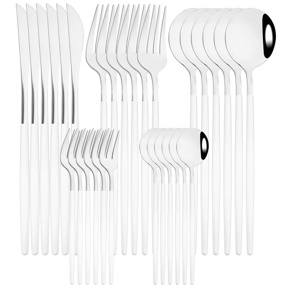 30Pcs Black Gold Cutlery Set Knife Fork Spoon Dinnerware Set Stainless Steel Cake Fork Teaspoon Tableware Party Kitchen Flatware