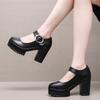 6cm 8cm 10cm Small Size 32-43 Shallow Comfortable Genuine Leather Shoes Women Pumps 2025 Fall Block High Heels Mary Janes Work