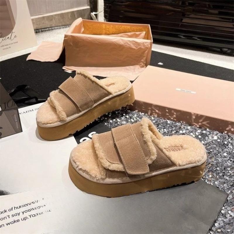 Fashion Platform Heightened Fur Slippers for Women's Outward Wear 2025 Autumn and Winter New Casual Shoes