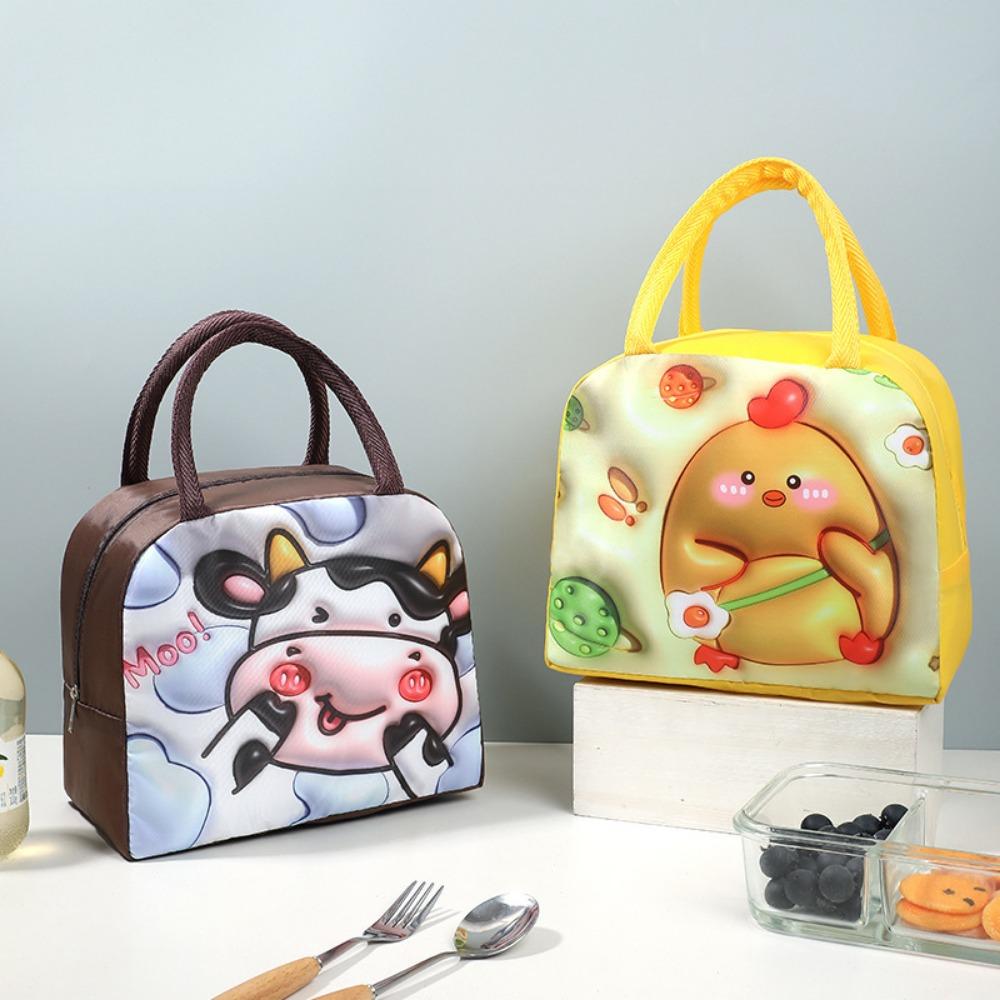 Cute Bento Bag with Rice, Portable Lunch Bag, 3D Three-dimensional Printed Cartoon Preservation and Insulation Lunch Box Bag