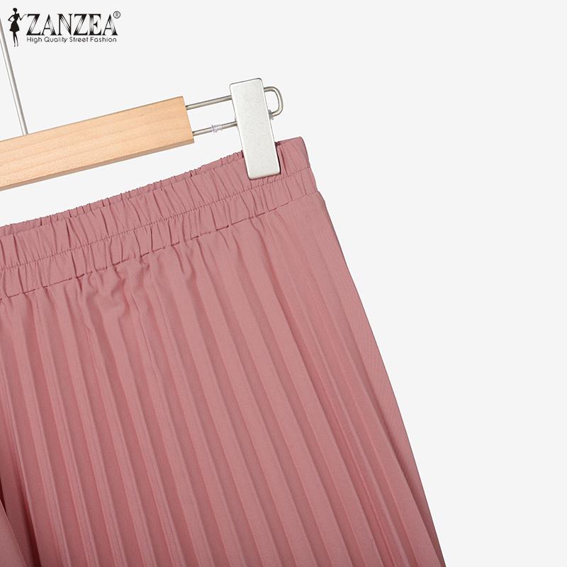 ZANZEA Women Long Sleeve Blouse and Long Pleated Skirts Casual Two Piece Suit Sets