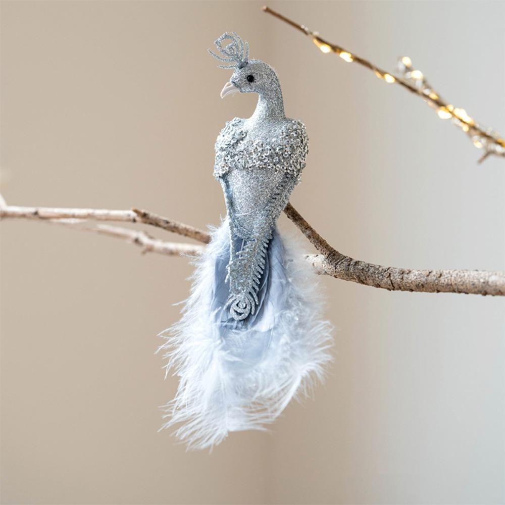 Realistic Feather Bird Hanging Pendant Built-In Clip Faux Peacock Tree Hanging  Home Party