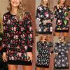 Women's Fashion Santa Printed Snowman Light String Long Sleeve Dress