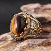Huajie Men's Tiger Eye Stone Ancient Silver Carving Rings Classic Charming New Ring  for Men Accessories Trendy