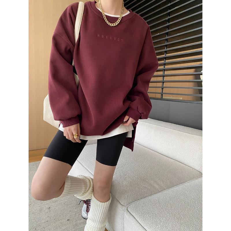 Sinan Holiday Blogger Style Embroidered Round Neck Drop Shoulder Plus Velvet Sweater SN6840