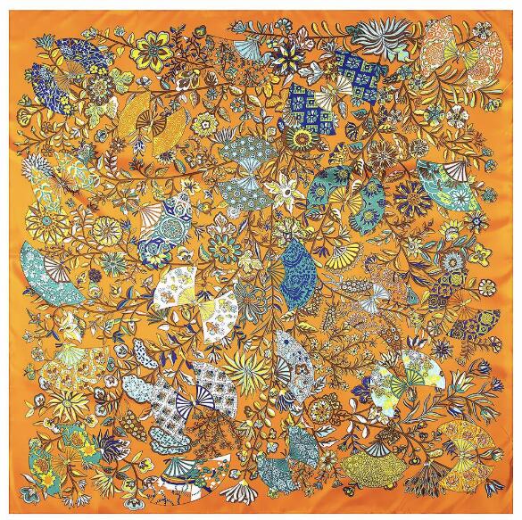 

Luxury Brand Twill Silk Scarf Women Square Scarves Branches And Flowers Silk Scarf&Shawls Wraps Hijab 130*130CM 130X130CM