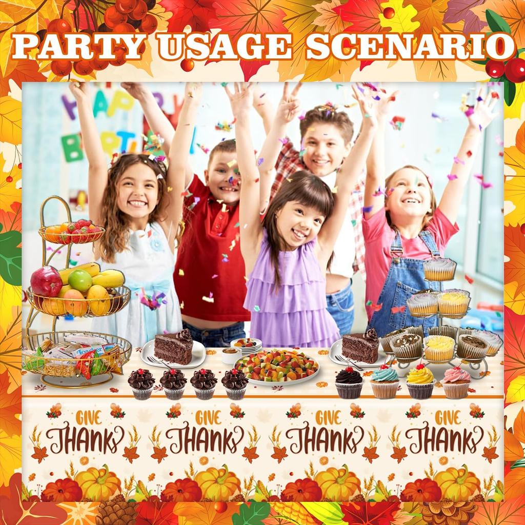PARSUP 1 Pack Thanksgiving Disposable Tablecloth Party Supplies, Autumn Theme Pumpkin Maple Leaves Fall Tablecloth Plastic Waterproof Tablecover