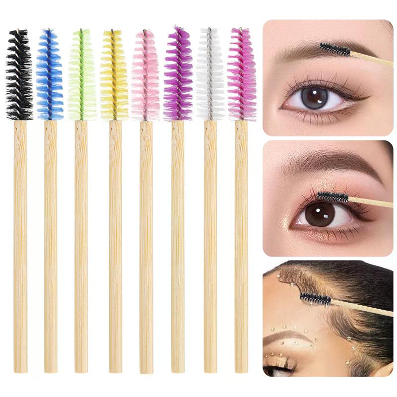 50 stk. Bambushåndtag Vippebørste Makeupbørste Vippeforlængelse Mascara-pinde Applikatorer Øjenvippebukker Kam Makeupværktøj