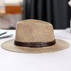 Summer top hat men's linen sun hat Panama flat edge British jazz hat high-end sun protection gentleman's hat