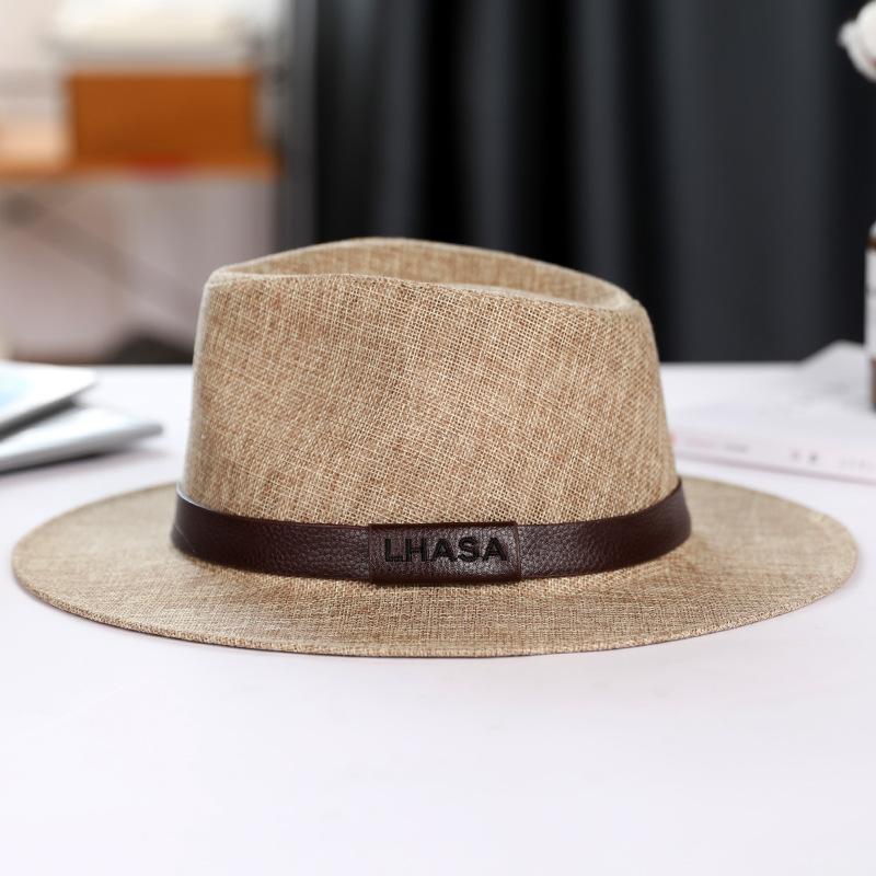 Summer top hat men's linen sun hat Panama flat edge British jazz hat high-end sun protection gentleman's hat