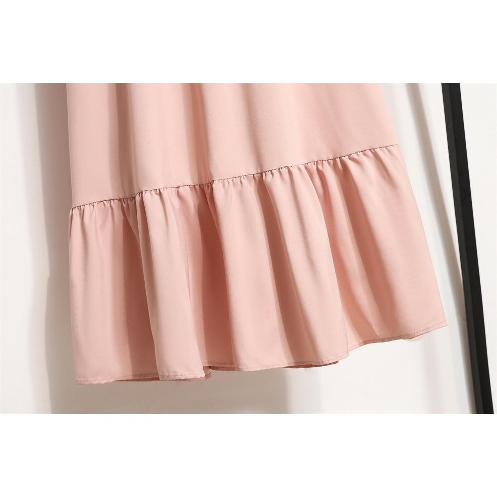 GMXIA Women's Fashion Spring Autumn Solid Color Print Long Sleeve O-Neck High Waist Casual Dresses