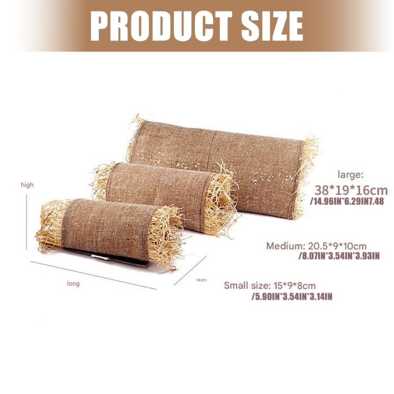 Natural Grass Filled Rabbit Tunnel Toy Cotton Linen Fabric Hideouts Cave for Small Pet Comfort Fun Burrowing Exploration