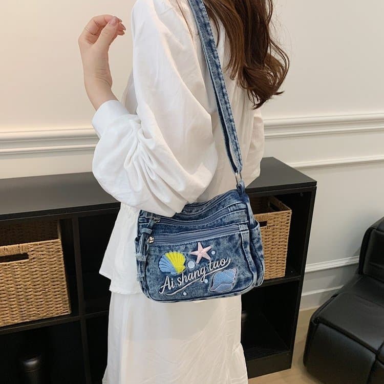 Borsa a tracolla in denim lavato casual