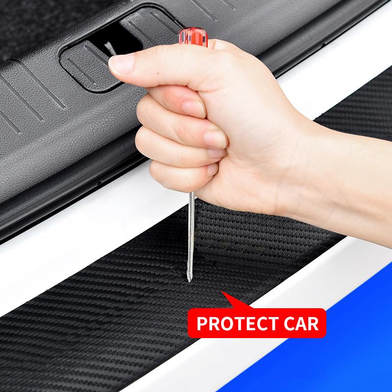 1Pcs Car Carbon Fiber Rear Bumper Trunk Protection Stickers For Volkswagen VW Scirocco GOLF MK6 Polo Tiguan CC PASSAT GTI R Line
