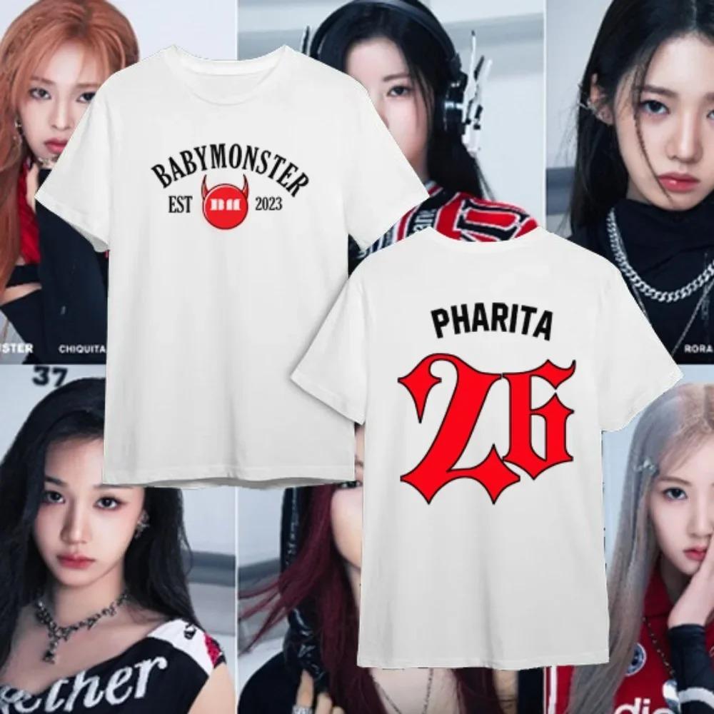 

2026 Summer Fashion Trendy Tee Babymonster Tshirt Men Women s Crew Neck Printed T-Shirt Bias Ahyeon Asa Rami Rora Ruka Rami Pharita Chiquita 4XL синій