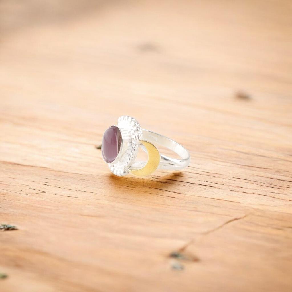 Purple Cat's Eye Gemstone 925 Stamped Silver Jewelry Handmade Ring Gift For Wife RR-61-35