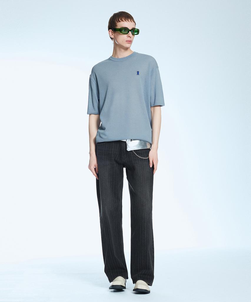 Sekeonmonollogeu Keyhole Round Short Sleeve Summer Knit Sky Blue Sekt006Skyblue