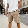 Men Shorts Elastic Waist Adjustable Leg Summer Corduroy Drawstring Wide Shorts with Pockets Loose Fit Casual