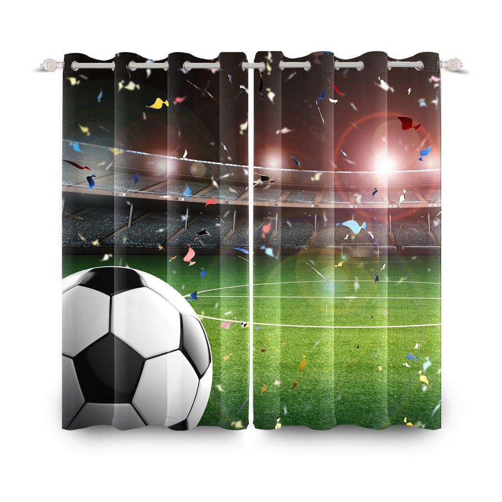 Football Soccer Theme Blackout Curtains Modern Sporty Design 2 Pcs Curtain For Bedroom Thermal Insulated Room Darkening Drapes