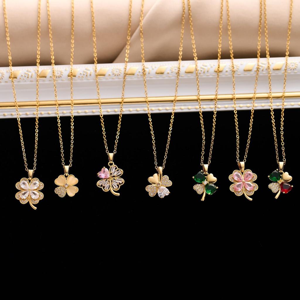 316L Stainless Steel Chain Zircon Clover Pendant Necklace for Women Luxury Colored Crystal Neck Female Wedding Jewelry Gift