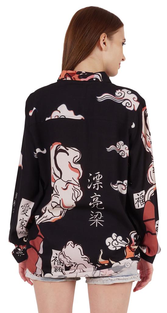 Inkmeso Printed Long Sleeve Oversized Shirt For Women S Loose Fit Button-Down Shirts