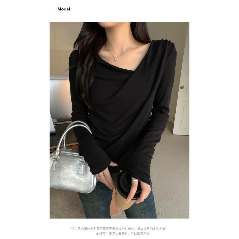 Women S Long Sleeve Off Shoulder Knit Top Slim Fit Autumn Winter Inner Wear