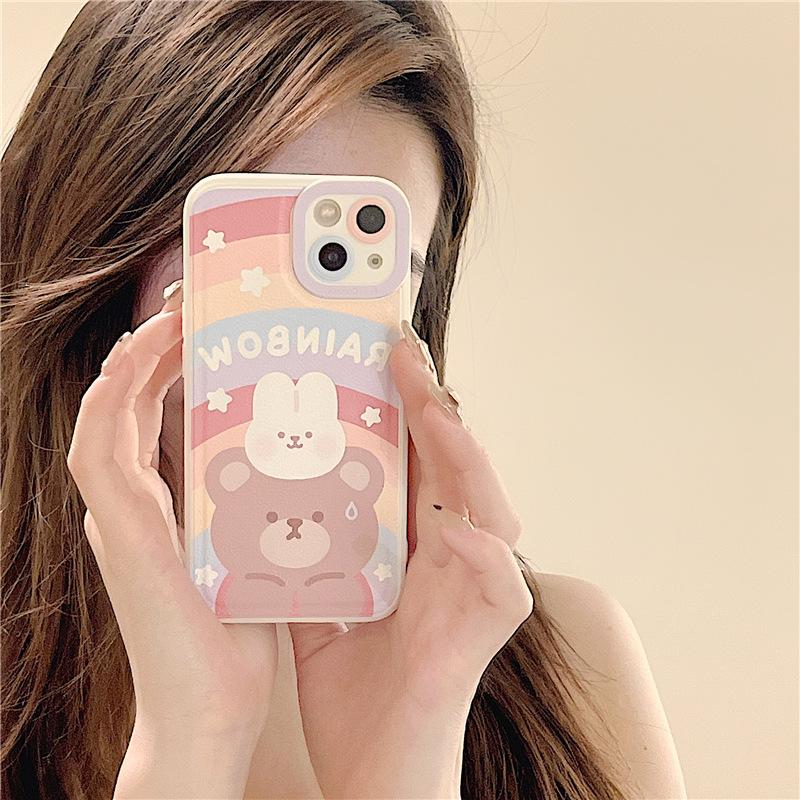 Zhitai Plain Leather Cartoon Bear Case for iPhone 14/13Pro/XS/XR/11/678Plus