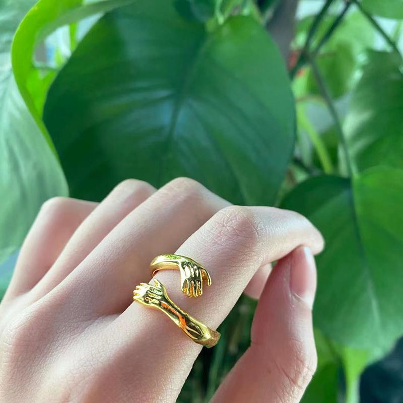 Hands Hug Shaped Couple Rings For Lovers Women Men Lady Boy Girls Valentine's Day Jewelry Gift Silver Color Adjustable Open Ring