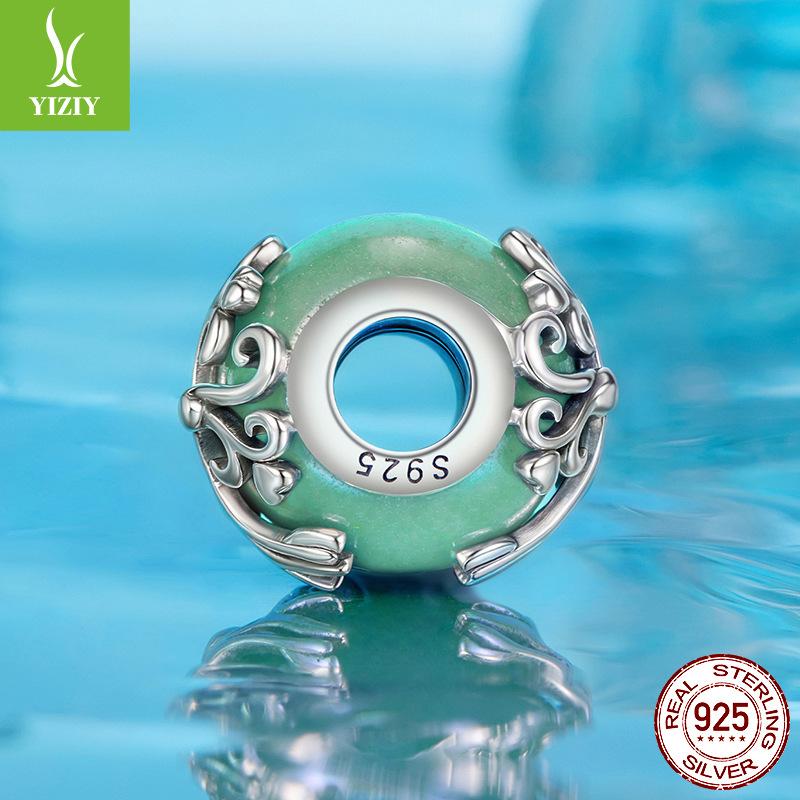 Tree Of Life Dongling Stone Beads, Retro Elegant S925 Sterling Silver Lucky Bracelet Beads Loose Beads